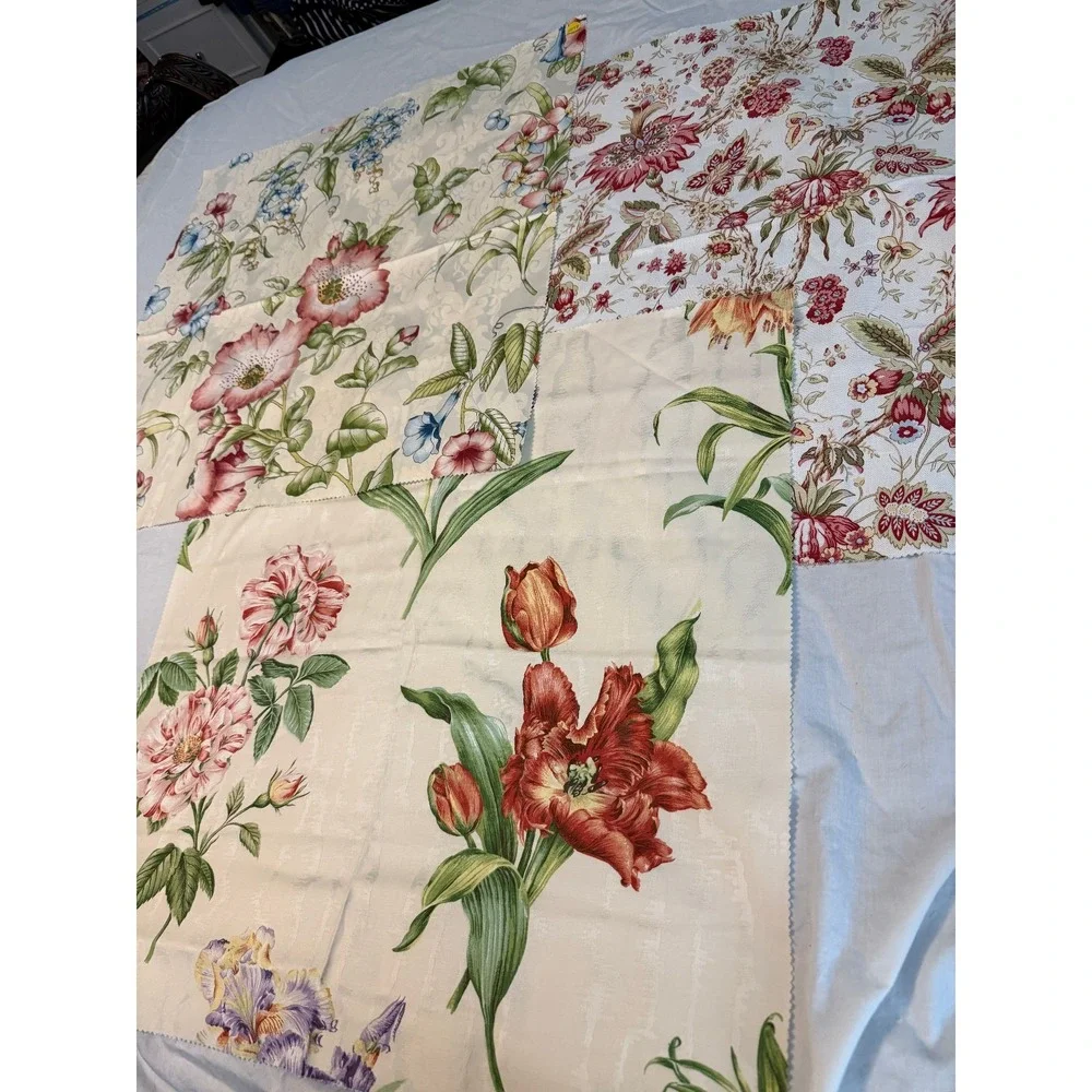 Lot of 3 floral botanical white‎ cream bkgrd design fabrics vintage new flowers